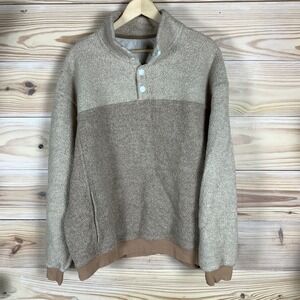 Outdoor Voices MegaFleece Pullover Women XL Tan Colorblock Snap Neck Wool Blend